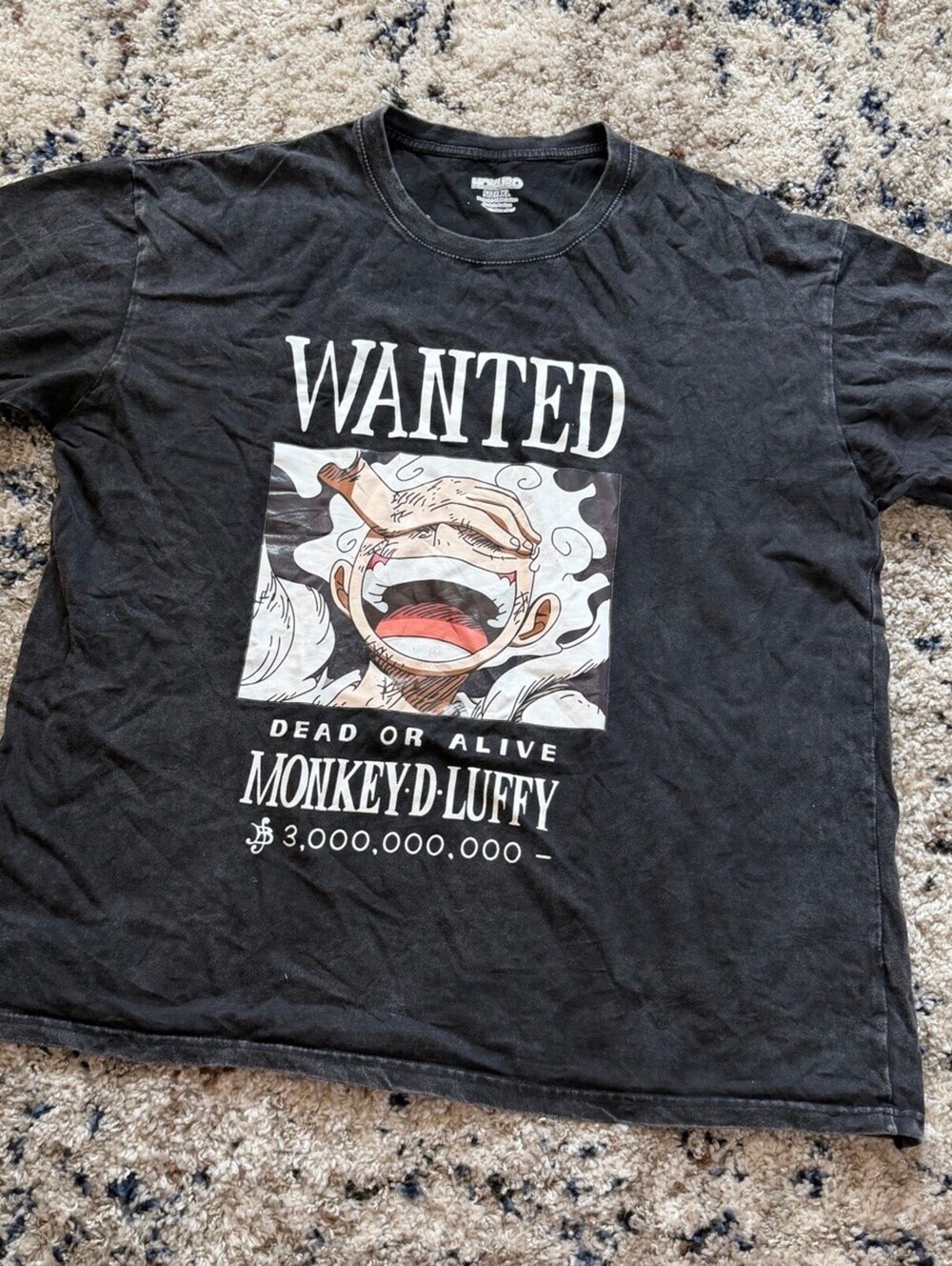 One Piece Luffy Wanted Dead Or Alive Black Anime Graphic Tee XL